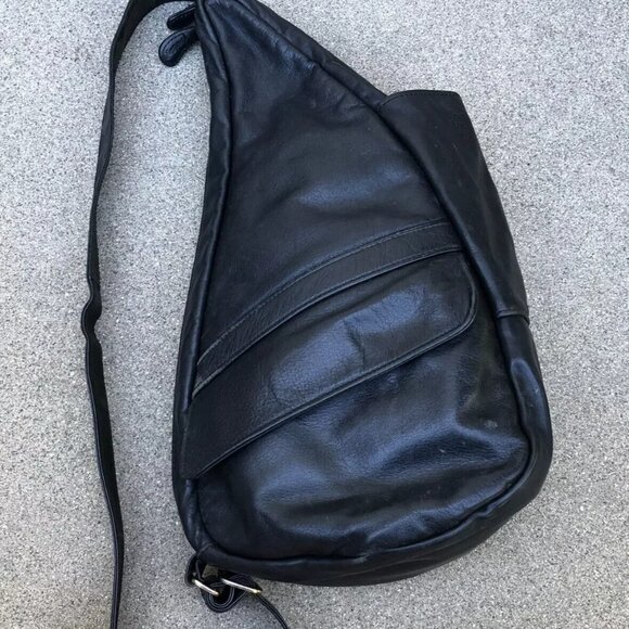 VTG AMERIBAG Healthy Sling Purse Shoulder Bag Black Leather Avocado Backpack